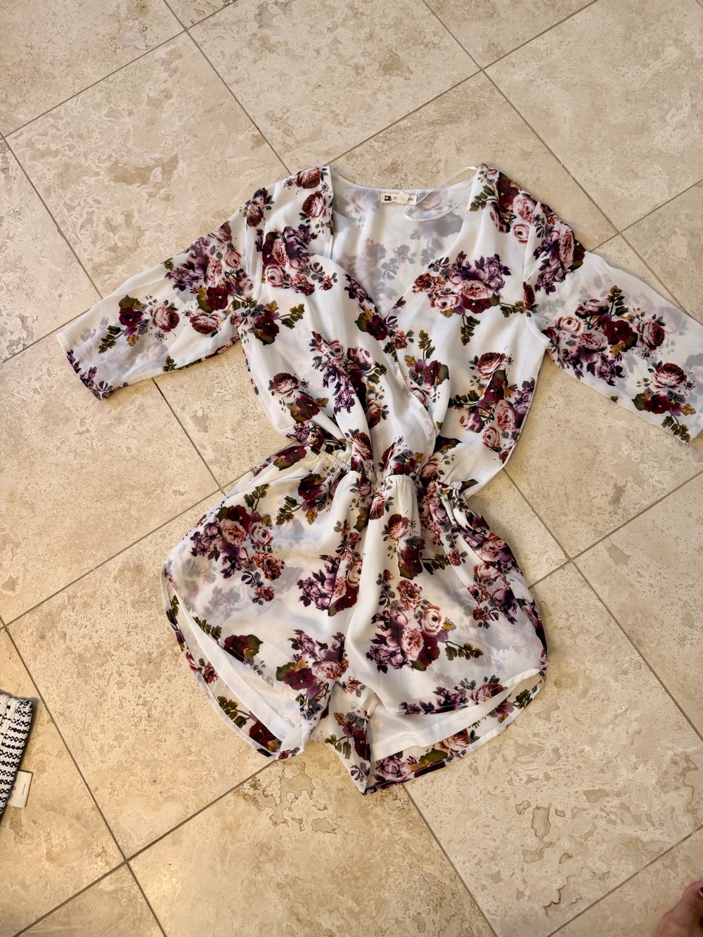 Cotton Candy White Floral Sheer Top with Mauve and Olive Prints